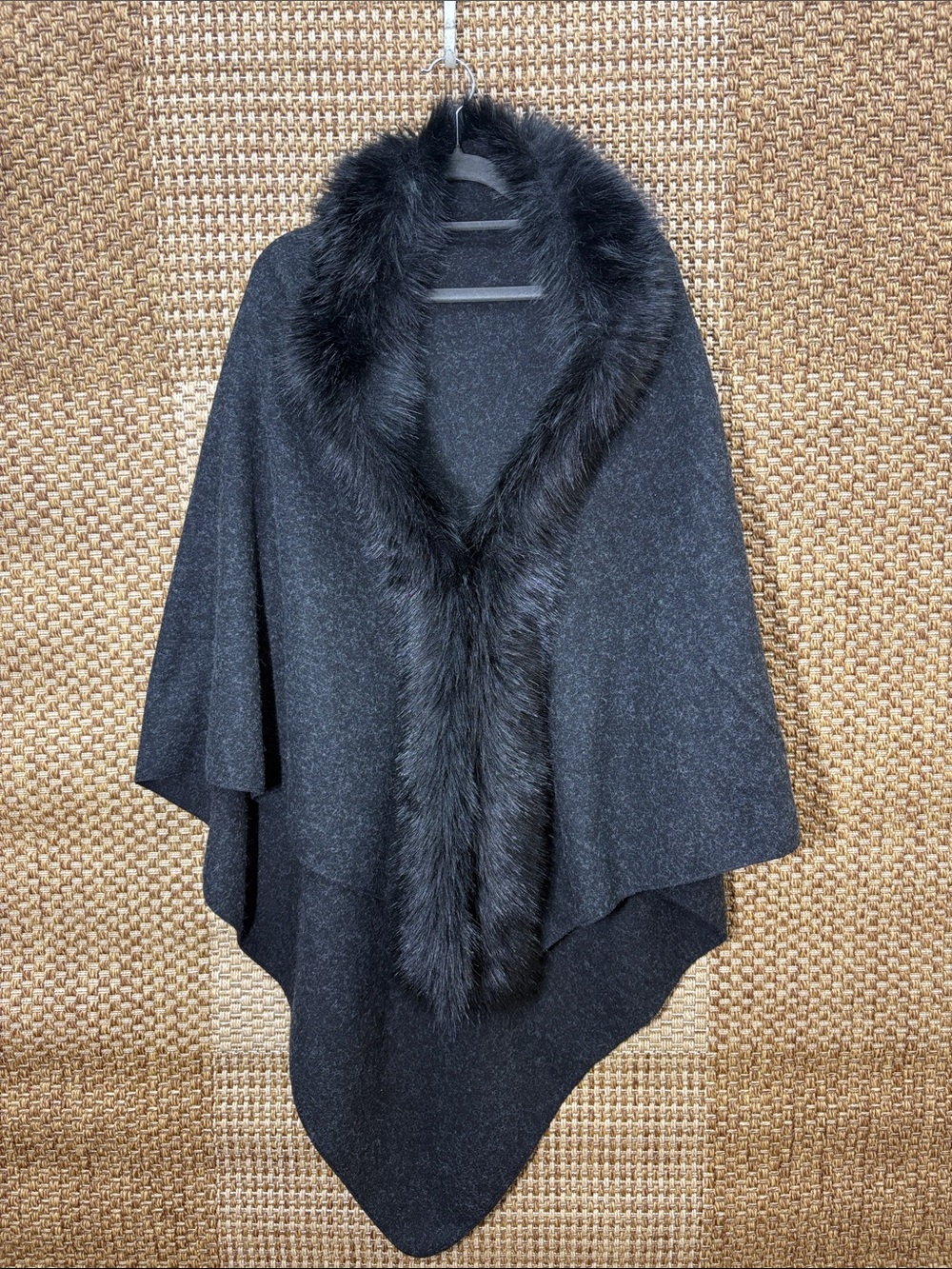Black Faux Fur Trim Cape Wrap - Women's Accessories so cute